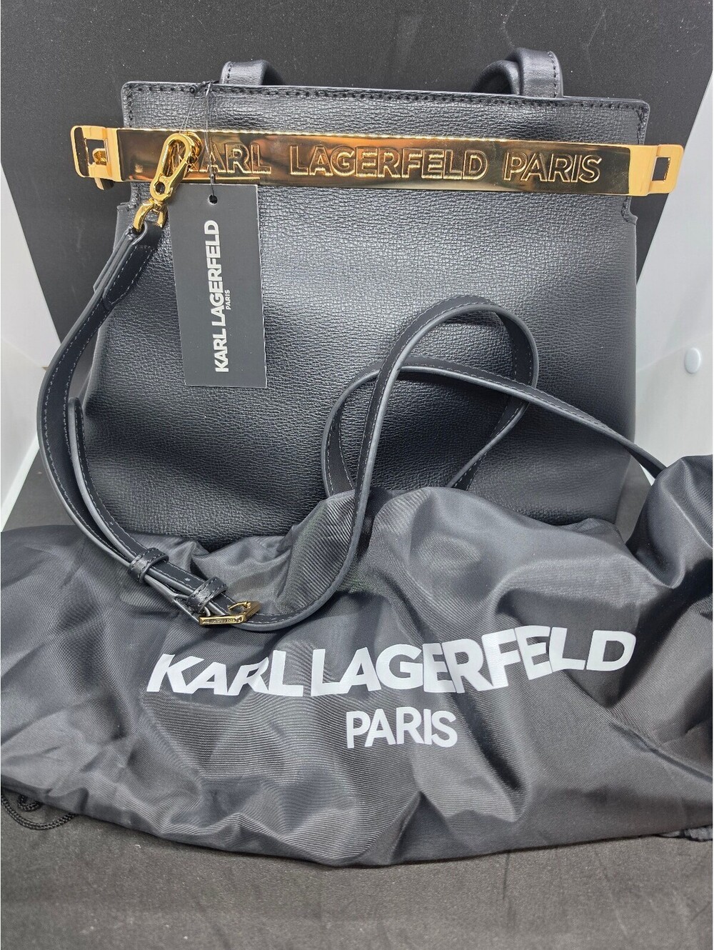 Karl Lagerfeld Paris Black Leather Handbag with Gold Hardware *NEW WITH TAGS*